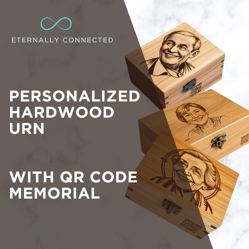 Personalized Hardwood Urn with QR Code Memorial